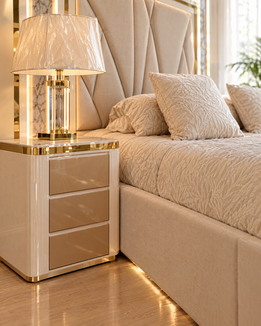 Detalle de la mesa de noche de la cama Venus