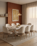 Comedor Galex en ambiente con pared terracota