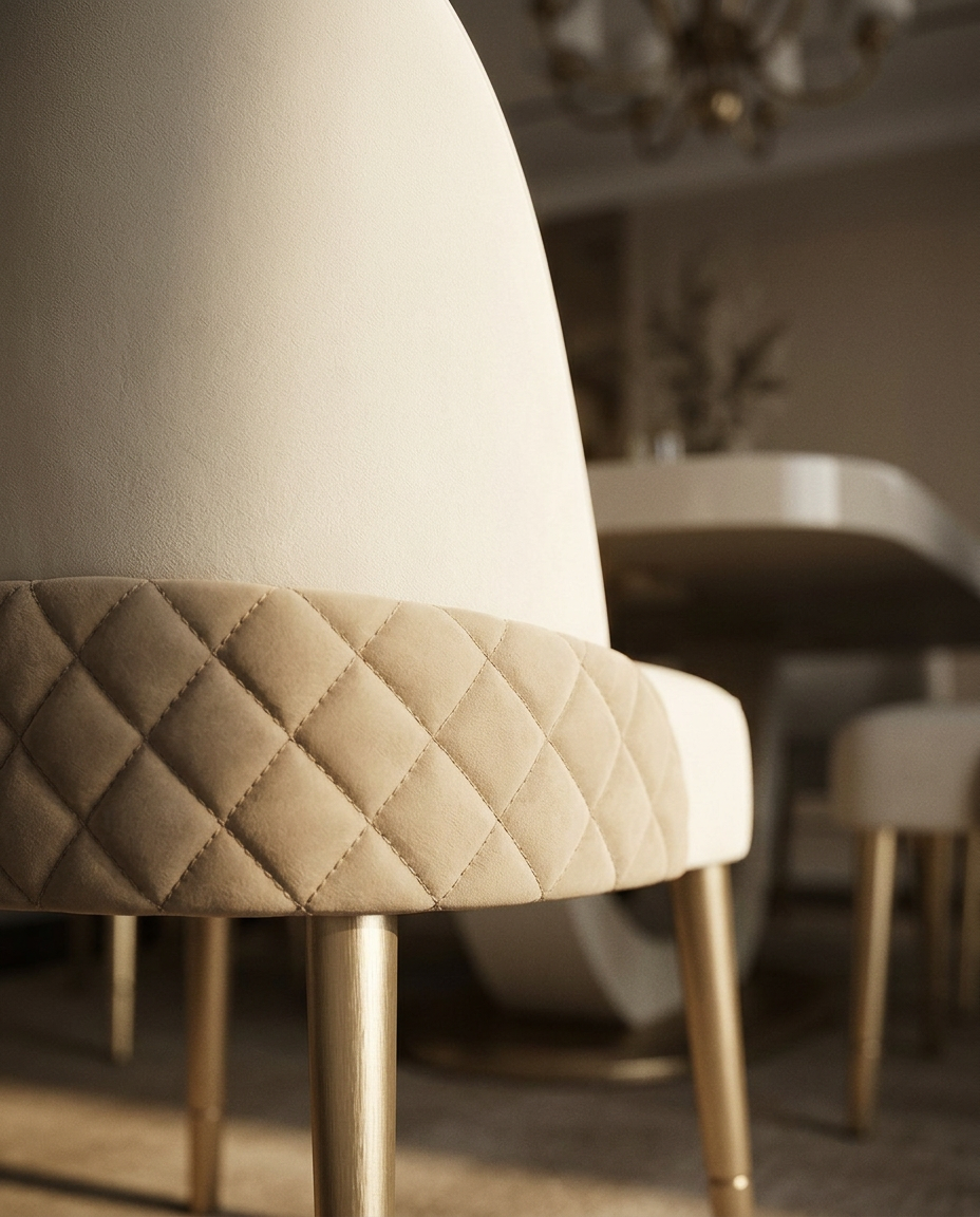 Detalle del tapizado acolchado de la silla Comedor Galex