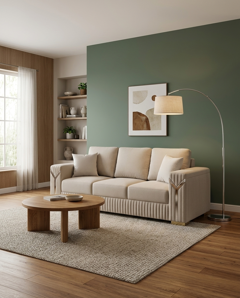 Sala Yemen con pared verde salvia